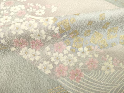 平和屋着物▽上質な小紋 単衣 舞花文 正絹 逸品 AABG8454ck