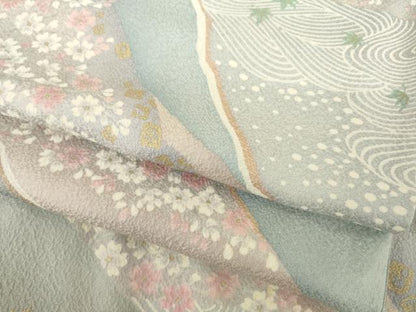 平和屋着物▽上質な小紋 単衣 舞花文 正絹 逸品 AABG8454ck