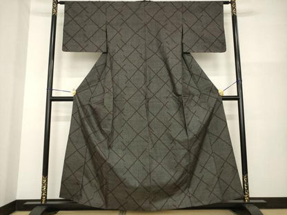 平和屋着物▽本場大島紬 単衣 幾何学文様 正絹 逸品 AABG8457ck