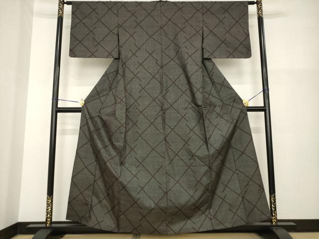 平和屋着物▽本場大島紬 単衣 幾何学文様 正絹 逸品 AABG8457ck