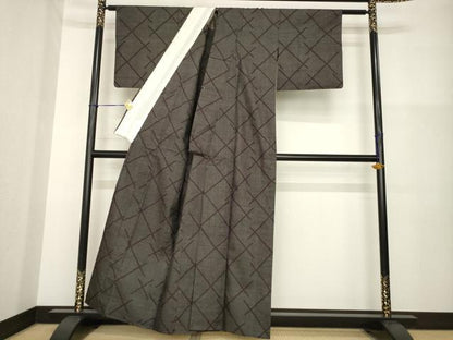 平和屋着物▽本場大島紬 単衣 幾何学文様 正絹 逸品 AABG8457ck
