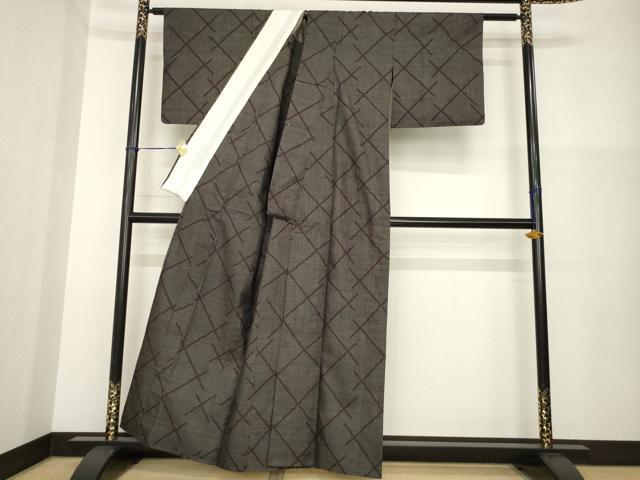 平和屋着物▽本場大島紬 単衣 幾何学文様 正絹 逸品 AABG8457ck