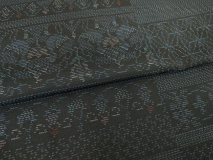 平和屋着物▽本場大島紬 単衣 横段飾花文 正絹 逸品 AABG8459ck