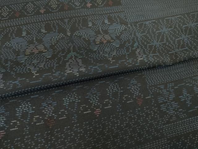 平和屋着物▽本場大島紬 単衣 横段飾花文 正絹 逸品 AABG8459ck