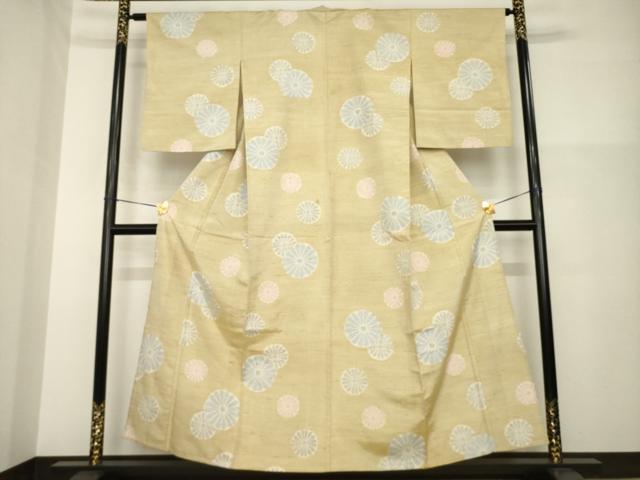 平和屋着物▽上質な紬 単衣 舞花文 正絹 逸品 AABG8460ck