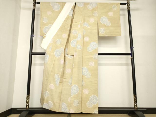 平和屋着物▽上質な紬 単衣 舞花文 正絹 逸品 AABG8460ck