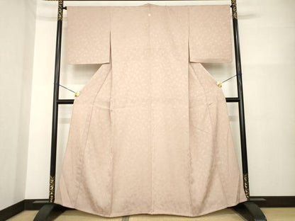 平和屋着物▽上質な色無地 単衣 薔薇地紋 梅染色 正絹 逸品 AABG8461ck