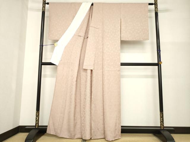 平和屋着物▽上質な色無地 単衣 薔薇地紋 梅染色 正絹 逸品 AABG8461ck