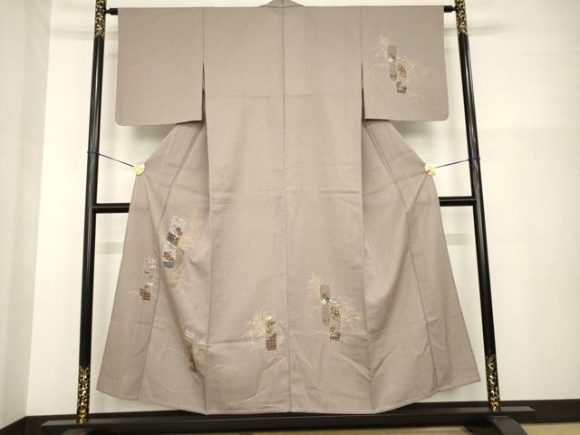 平和屋着物▽訪問着 単衣 短冊花文 金彩 洗える着物 AABG8462ck