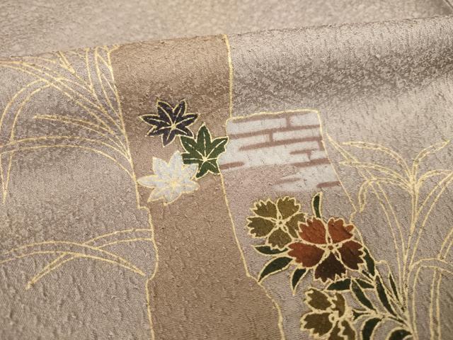 平和屋着物▽訪問着 単衣 短冊花文 金彩 洗える着物 AABG8462ck