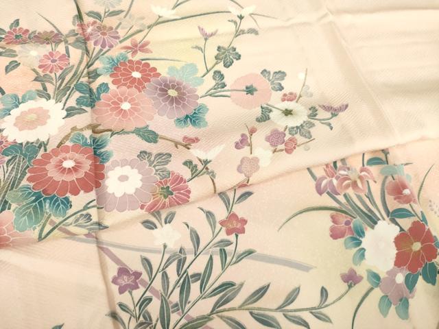 平和屋着物▽訪問着　単衣　友禅　草花文　暈し染め　正絹　逸品　AABG8464ck