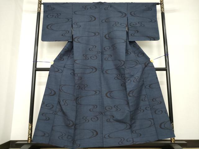 平和屋着物▽上質な紬　単衣　110亀甲　流水文　正絹　逸品　AABG8470ck