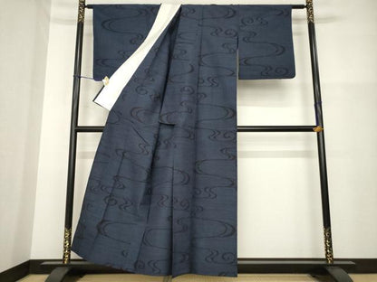 平和屋着物▽上質な紬　単衣　110亀甲　流水文　正絹　逸品　AABG8470ck