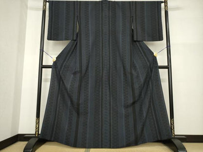 平和屋着物▽本塩沢 単衣 麻の葉間道 正絹 逸品 AABG8473ck