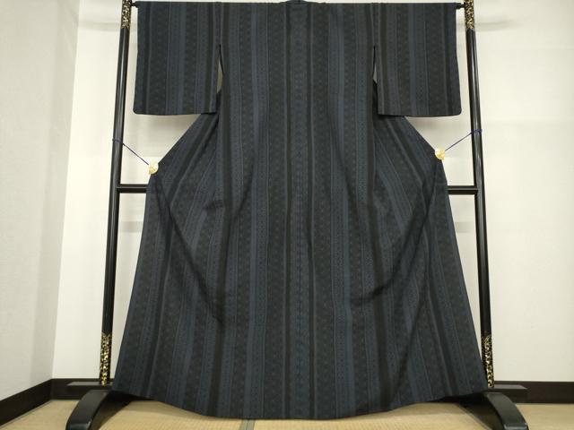 平和屋着物▽本塩沢 単衣 麻の葉間道 正絹 逸品 AABG8473ck