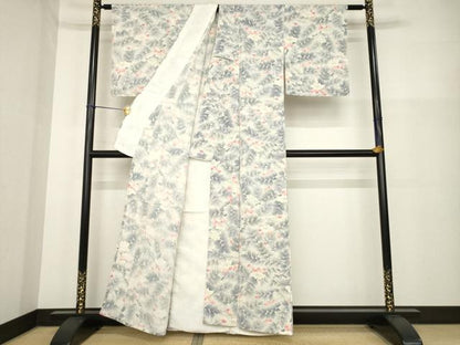 平和屋着物▽上質な小紋 単衣 手描き 草花尽くし 正絹 逸品 AABG8475ck