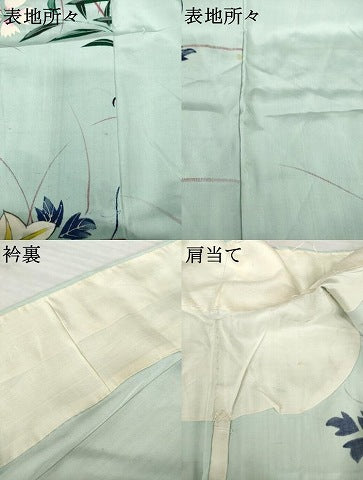 平和屋着物▽訪問着 単衣 手描き 草花文 正絹 逸品 AABG8476ck