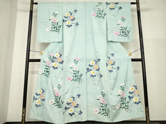 平和屋着物▽訪問着 単衣 手描き 草花文 正絹 逸品 AABG8476ck