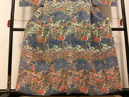 平和屋着物●訪問着　型染め　草花籬文　正絹　逸品　未使用　AABG8486ph
