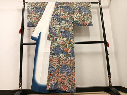 平和屋着物●訪問着　型染め　草花籬文　正絹　逸品　未使用　AABG8486ph