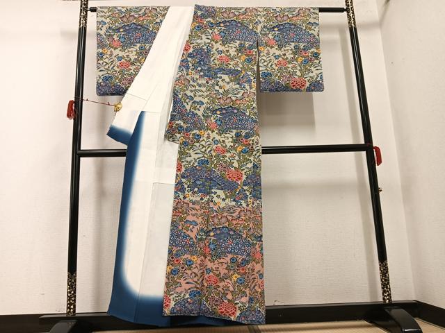 平和屋着物●訪問着　型染め　草花籬文　正絹　逸品　未使用　AABG8486ph
