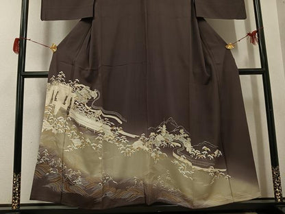 平和屋着物●豪華色留袖　友禅　浜松風景文　暈し染め　金彩　正絹　逸品　AABG8487ph