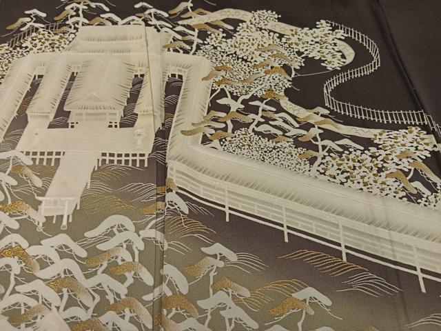 平和屋着物●豪華色留袖　友禅　浜松風景文　暈し染め　金彩　正絹　逸品　AABG8487ph