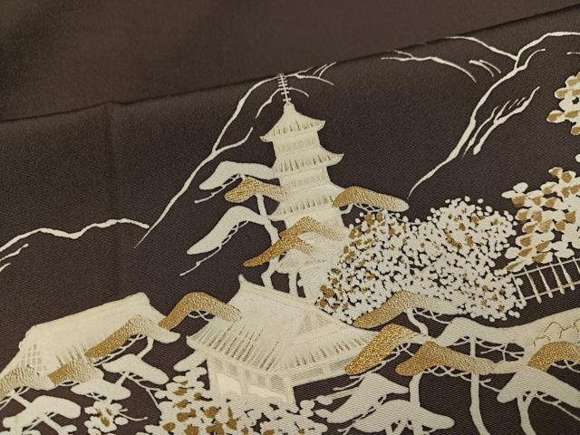 平和屋着物●豪華色留袖　友禅　浜松風景文　暈し染め　金彩　正絹　逸品　AABG8487ph