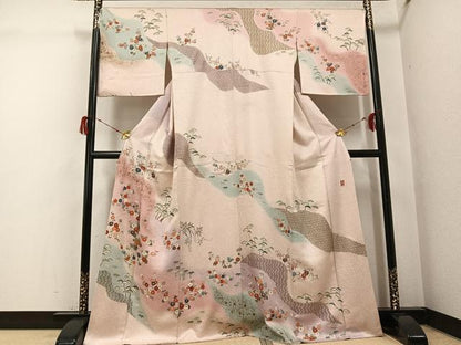 平和屋着物●訪問着　慶彩小袖　松竹梅文　暈し染め　金彩　正絹　逸品　AABG8489ph