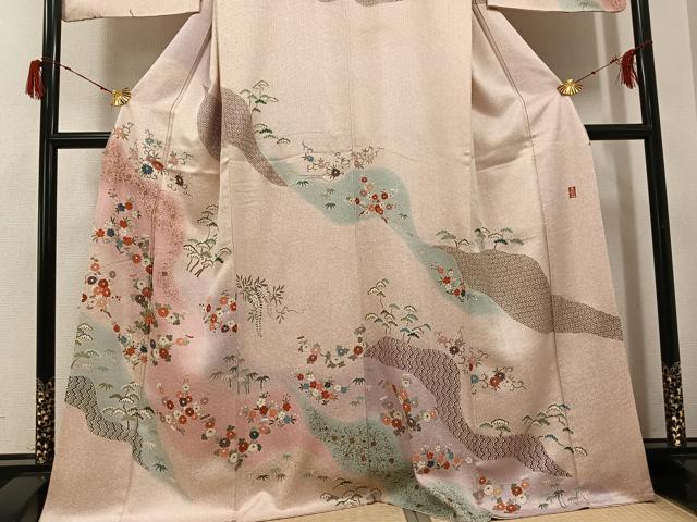 平和屋着物●訪問着　慶彩小袖　松竹梅文　暈し染め　金彩　正絹　逸品　AABG8489ph