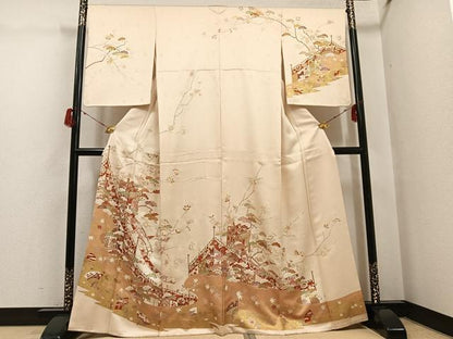 平和屋着物●訪問着　友禅　幔幕御所車花文　金彩　ますいわ屋扱い　正絹　逸品　AABG8490ph