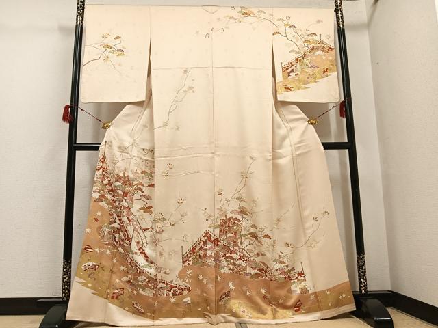 平和屋着物●訪問着　友禅　幔幕御所車花文　金彩　ますいわ屋扱い　正絹　逸品　AABG8490ph