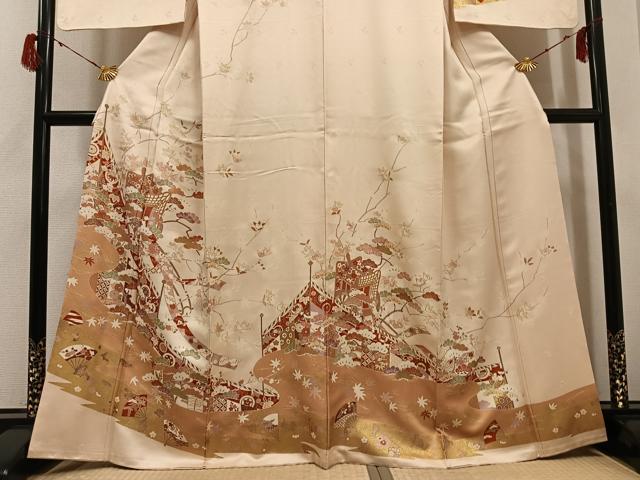 平和屋着物●訪問着　友禅　幔幕御所車花文　金彩　ますいわ屋扱い　正絹　逸品　AABG8490ph