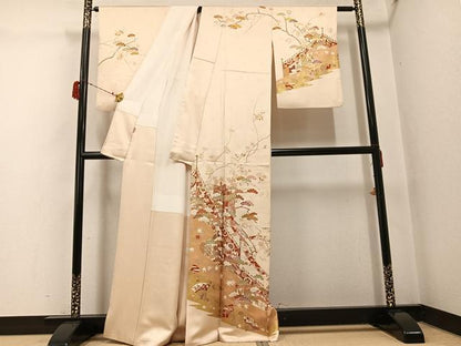 平和屋着物●訪問着　友禅　幔幕御所車花文　金彩　ますいわ屋扱い　正絹　逸品　AABG8490ph