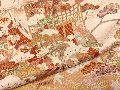 平和屋着物●訪問着　友禅　幔幕御所車花文　金彩　ますいわ屋扱い　正絹　逸品　AABG8490ph