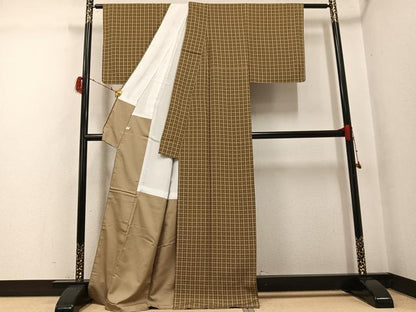 平和屋着物●上質な小紋　格子　正絹　逸品　AABG8492ph