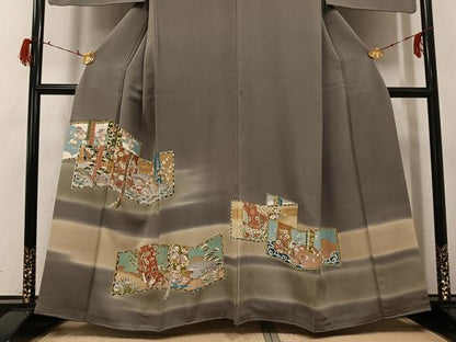 平和屋着物●豪華色留袖　友禅　誰が袖花文　暈し染め　金彩　正絹　逸品　AABG8493ph