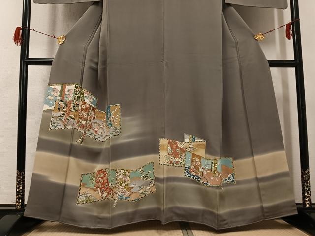 平和屋着物●豪華色留袖　友禅　誰が袖花文　暈し染め　金彩　正絹　逸品　AABG8493ph