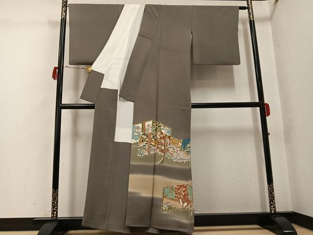 平和屋着物●豪華色留袖　友禅　誰が袖花文　暈し染め　金彩　正絹　逸品　AABG8493ph