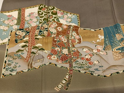 平和屋着物●豪華色留袖　友禅　誰が袖花文　暈し染め　金彩　正絹　逸品　AABG8493ph