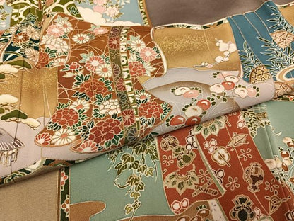 平和屋着物●豪華色留袖　友禅　誰が袖花文　暈し染め　金彩　正絹　逸品　AABG8493ph