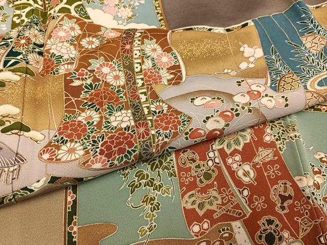 平和屋着物●豪華色留袖　友禅　誰が袖花文　暈し染め　金彩　正絹　逸品　AABG8493ph