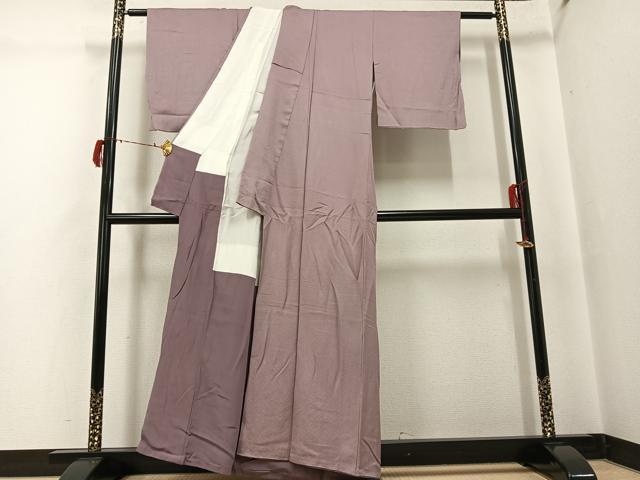 平和屋着物●上質な色無地　篭目地紋　梅染色　正絹　逸品　AABG8497ph