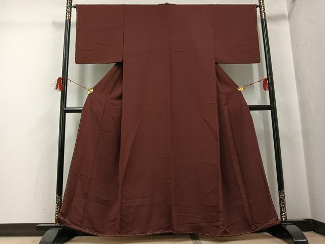 平和屋着物●上質な色無地　赤褐色　正絹　逸品　未使用　AABG8498ph