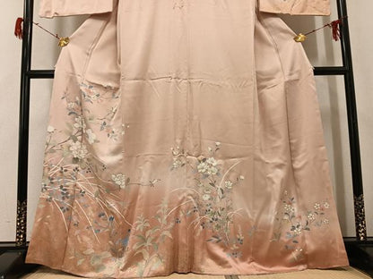 平和屋着物●訪問着　友禅　草花文　暈し染め　金彩　正絹　逸品　AABG8500ph