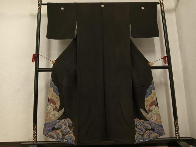 平和屋着物●アンティーク　大正ロマン　黒留袖　浜松船文　正絹　逸品　AABG8511ph