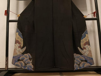 平和屋着物●アンティーク　大正ロマン　黒留袖　浜松船文　正絹　逸品　AABG8511ph