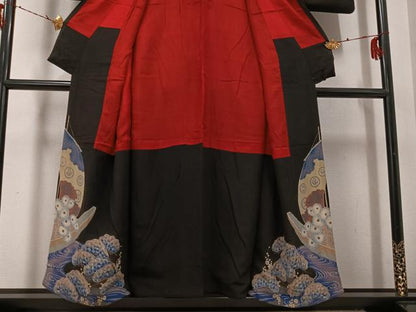 平和屋着物●アンティーク　大正ロマン　黒留袖　浜松船文　正絹　逸品　AABG8511ph