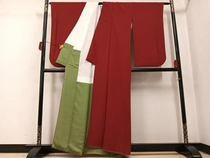 平和屋着物●ファッションデザイナー　KENZO KIMONO　高田賢三　小振袖　二尺袖　色無地　蘇芳色　正絹　逸品　AABG8512ph