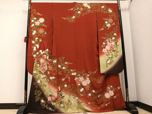 平和屋着物●豪華振袖　駒刺繍　花蝶文　暈し染め　金彩　正絹　逸品　AABG8514ph
